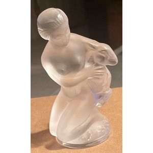 Lalique Crystal 1993 "Diana The Huntress with Fawn" 4.5" Tall Opaque Vintage
